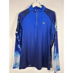 Aubrion Womens Hyde Park Base Layer Shirt Top XL Blue 1/4 Zip Pullover Stretch